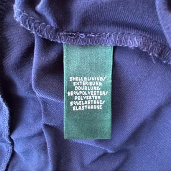 Lauren Ralph Lauren Navy Blue and Cream Ruched Long Sleeve Dress - Picture 5 of 7